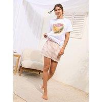 Friends Like These Olive You Tee & Woven Stripe Short Set - White