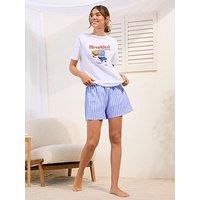 Friends Like These Bloom Stamp Print Tee & Woven Stripe Short Set - Blue