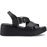 Hush Puppies Bretta Wedge Sandal-Black Leather