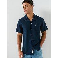 Tommy Jeans Linen Blend Short Sleeve Shirt - Navy