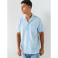 Tommy Jeans Linen Blend Short Sleeve Shirt - Blue