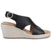 Hush Puppies Willow Rattan Back Stap Wedge-Black