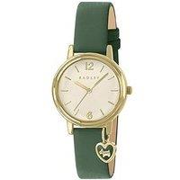 Radley Gold Plated Case Heart Charm Hunter Green Leather Strap Watch