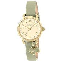 Radley Gold Plated Case Dog Heart Charm Herbal Leather Strap Watch
