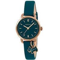 Radley Rose Gold Plated Case Dog Heart Charm Teal Leather Strap Watch