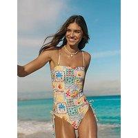 Friends Like These Strapless Postcard Print Swimsuit