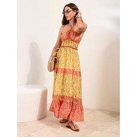 Friends Like These Tie Back Bardot Print Maxi - Yellow