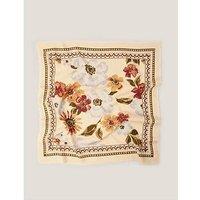 Monsoon Olive Border Floral Print Square Scarf - Cream
