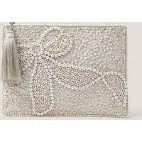Monsoon Audra Beaded Bow Pouch - Cream