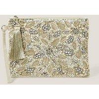 Monsoon Febe Floral Embellished Tassel Pouch - Silver