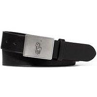 Polo Ralph Lauren Pony Player Plaque Leather Belt - Black