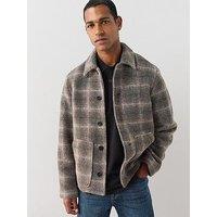 The Very Collection Faux Wool Button Up Checked Harrington - Brown