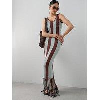 The Very Collection Cotton Rich Scoop Neck Maxi Dress With Fringe - Blue/Chocolate