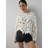 The Very Collection Cotton Rich Long Sleeve Crochet Knitted Top - Cream