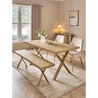 The Very Collection Kaia Chevron 160 Cm Dining Table + & Bench + & 2 Nala Chairs - Brass Legs - Fsc Certified