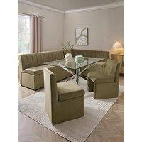 The Very Collection Sander Corner Storage Bench & With Chopstick 160 Cm Chrome & Rectangular Dining Table And & 2 Sander Chairs - Moss Green/Chrome