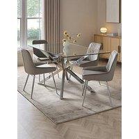 The Very Collection Chopstick Chrome 160Cm Rectangular Dining Table & 4 Alisha Grey/Chrome Chairs