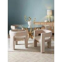 The Very Collection Chopstick 120Cm Brass Dining Table & 4 Nell Taupe Dining Chairs