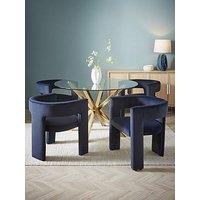 The Very Collection Chopstick 120Cm Brass Dining Table & 4 Nell Navy Dining Chairs