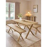 The Very Collection Kaia Chevron 160 & Cm Dining Table + 2 Benches With Brass Legs - Fsc Certified