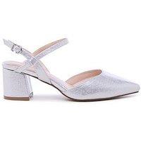 Paradox London Wide Fit Gloriette Ankle Buckle Strap Court Heel - Silver