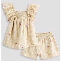 The Very Collection Girls Shirred Frill Top With Skirt Set - Pink