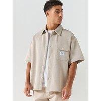 Hugo Blue Ebaffino Relaxed Fit Short Sleeve Shirt - Beige