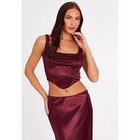 Quiz Burgundy High Waisted Satin Maxi Skirt