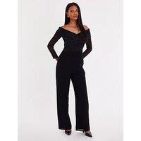 Quiz Black Diamante Bardot Jumpsuit