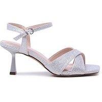 Paradox London Wide Fit Tassia Sparkle Square Toe Heel - Silver