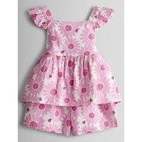 Jojo Maman Bebe Toddler Girls Floral 2 Piece Frill Shoulder Top & Short Set - Pink