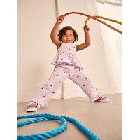 Jojo Maman Bebe Toddler Girls Cherry Embroidered Frilly Top And Trouser Set - Purple