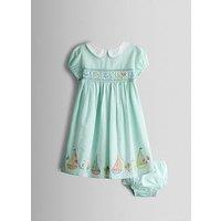 Jojo Maman Bebe Toddler Girls Floral Embroidered Smocked Dress - Green