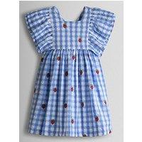 Jojo Maman Bebe Toddler Girls Strawberry Embroidered Frill Shoulder Dress - Light Blue