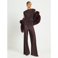 River Island Plisse Wide Leg Trouser - Brown