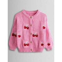 Jojo Maman Bebe Toddler Girls Strawberry Embroidered Textured Cardigan - Pink