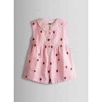 Jojo Maman Bebe Toddler Girls Strawberry Embroidered Gingham Playsuit - Light Pink