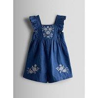 Jojo Maman Bebe Toddler Girls Chambray Embroidered Bow Back Playsuit - Blue