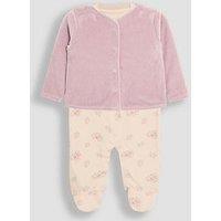 Jojo Maman Bebe Baby Girls 2 Piece Sleepsuit & Velour Jacket Set - Multi