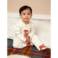 Jojo Maman Bebe Baby Unisex Fox Applique Zip Sleepsuit - Cream