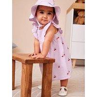 Jojo Maman Bebe Baby Girls Strawberry Embroidered Stripe Dress And Hat Set - Purple