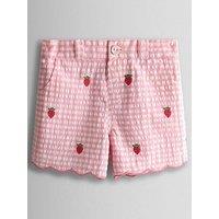 Jojo Maman Bebe Toddler Girls Strawberry Embroidered Gingham Shorts - Light Pink