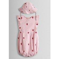 Jojo Maman Bebe Baby Girls Strawberry Embroidered Frill Romper & Hat Set - Light Pink