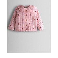 Jojo Maman Bebe Toddler Girls Strawberry Embroidered Gingham Quilted Jacket - Light Pink