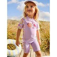 Jojo Maman Bebe Toddler Girls Neon Fruit Applique All In One Sun Protection Suit - Light Pink