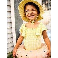 Jojo Maman Bebe Toddler Girls Daisy Gingham Frill Sleeve Swimsuit - Yellow