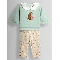 Jojo Maman Bebe Baby Girls Applique Frill Collar Sweatshirt & Leggings Set - Green