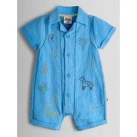 Jojo Maman Bebe Baby Boys Safari Embroidered Cheesecloth Romper - Blue