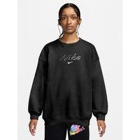 Nike Junior Girls Sportswear Studio Aop Logo Crew Sweat - Black