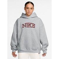 Nike Womens Studio Fleece Oversized Collegiate Logo Hoodie - Grey